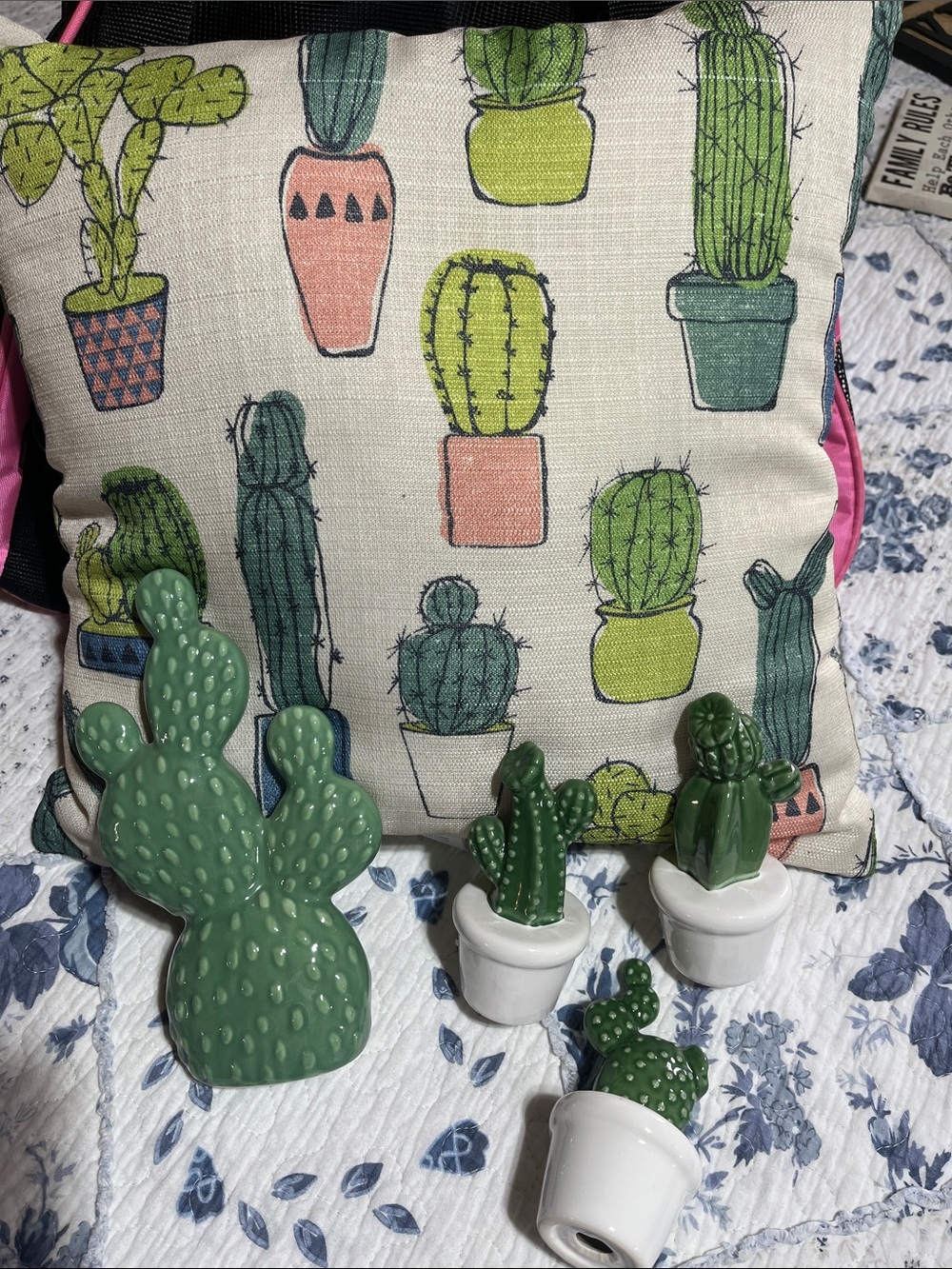Mainstays Cactus Print Accent Pillow in Green and Pink